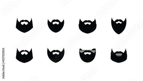 Vector art of a collection of various short beard styles for men, isolated on white background