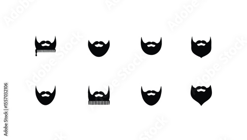 Vector art of a set of eight different beard styles icons, isolated on white background, perfect for barber shops or mens grooming businesses