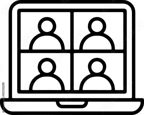 Laptop screen displaying a video conference with four participants in a grid layout