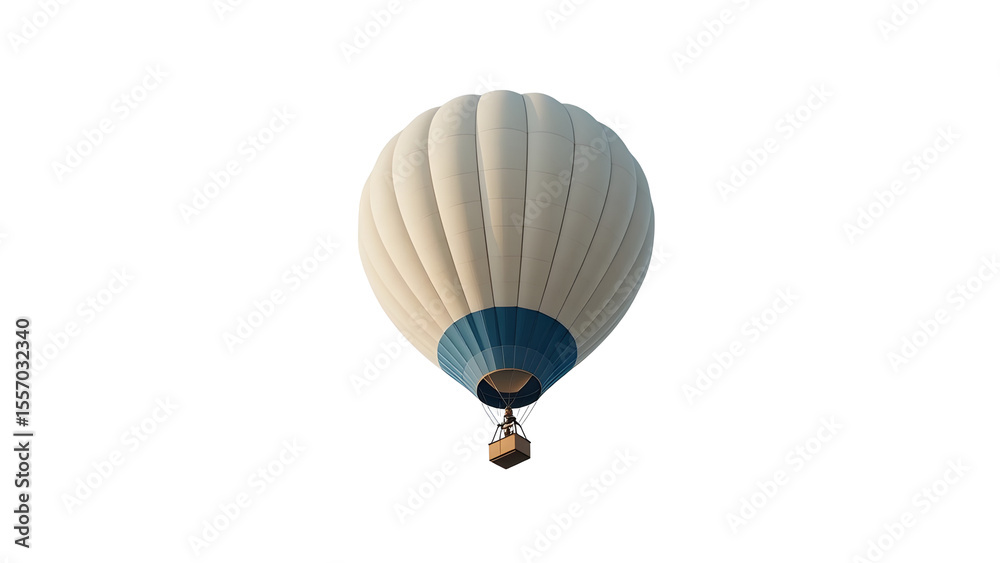 Obraz premium Stock photo of a hot air balloon flying high against a white background for travel and adventure needs on transparent background