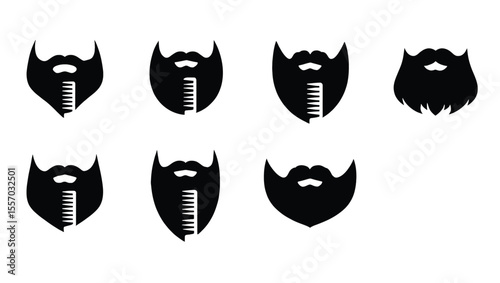 Vector art of eight beard styles with a comb, a collection of vector icons isolated on white background for barber shop design