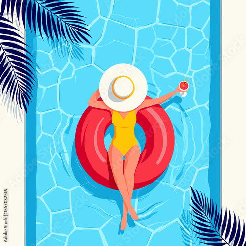 A Woman Floating Poolside with a Refreshing Drink