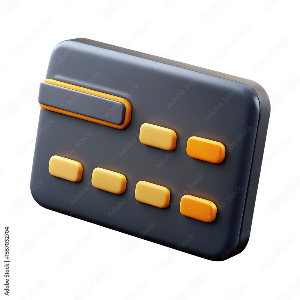 Black Plastic 3D Credit Card Icon Black Plastic 3D Credit Card Icon