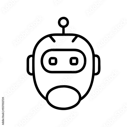 Cartoon robot head illustration with antenna and facial features  