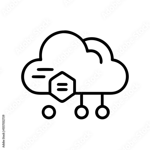 Cloud computing icon with data transfer lines and hexagon shape  