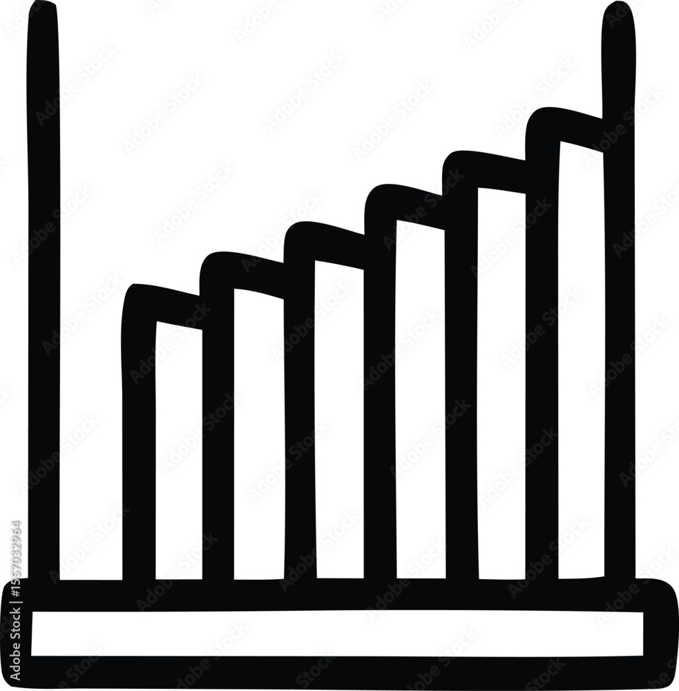Obraz premium Hand Drawn Style Black and White Bar Graph Ascending with Rounded Tops on a Base Isolated on a Plain White Background Minimalist Design
