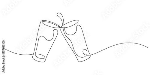 clinking glass celebrating happy hour one line drawing continuous handdrawn minimalist art decorative