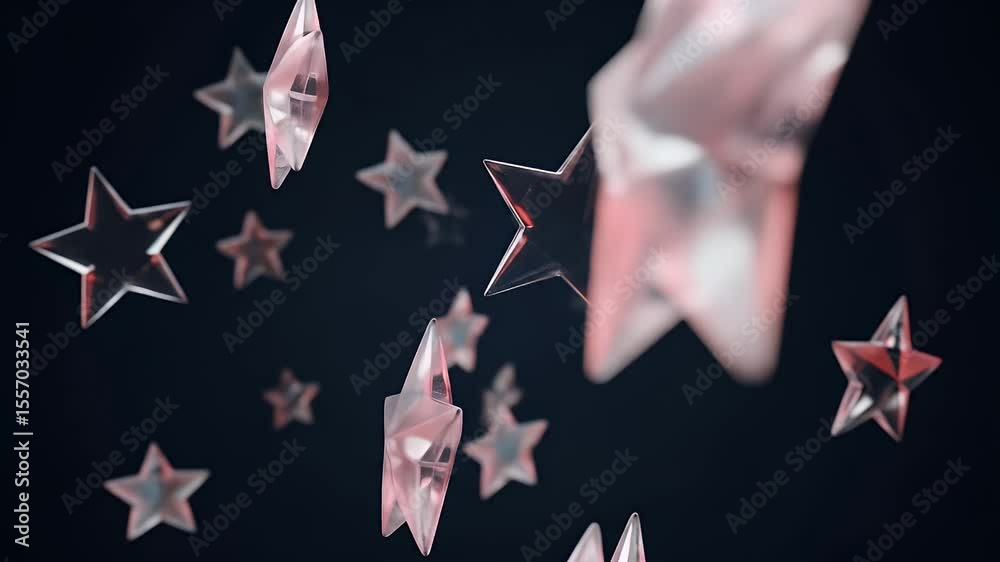Slow motion of glass or crystal stars floating in a dark space with red and blue lighting. Elegant and magical patriotic background.