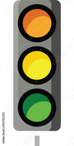 Cartoon Traffic Light with Orange Yellow and Green Lights Illuminated Set Against a White Background Illustrating Road Safety and Traffic Control Concepts cartoon