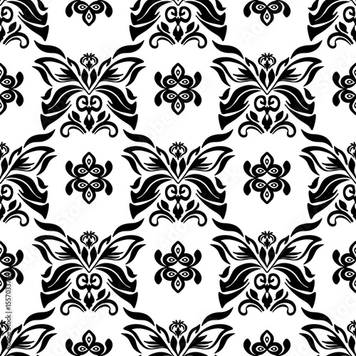 Black White Floral Pattern Wallpaper - Classic Floral Damask Design Background - Elegant Floral Ornamental Print for Vintage Interior Decor Projects