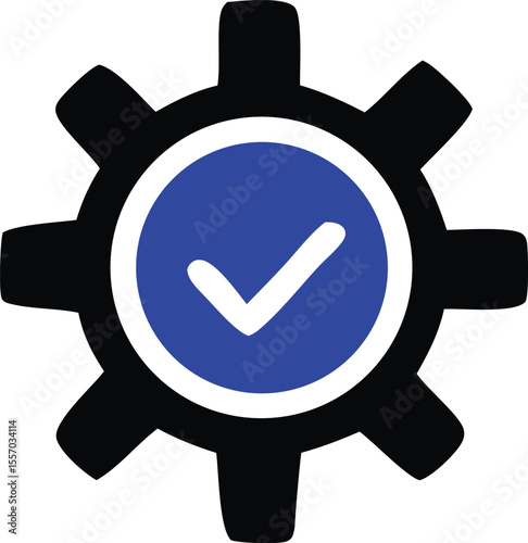Gear with Check Mark Symbolizing Approval and Efficiency Representing Technological Solutions Quality Assurance and Successful Implementation of Processes for Optimal Performance and Reliability