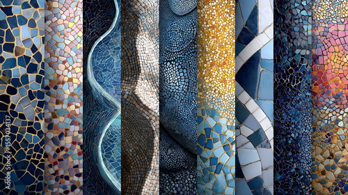 Mosaic tile patterns background texture decorative wall art design colorful stone surface abstract wallpaper