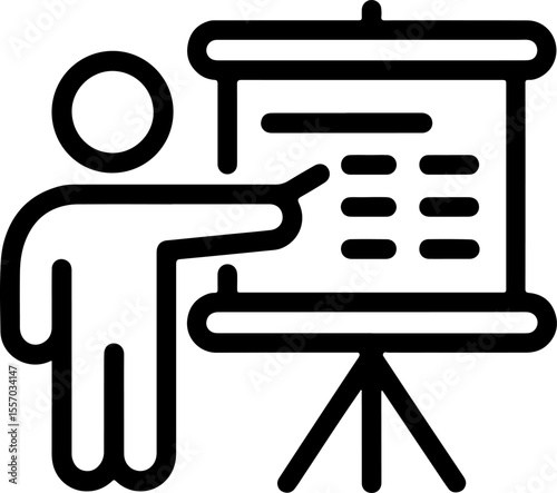 Person pointing at presentation board with data and charts during a meeting
