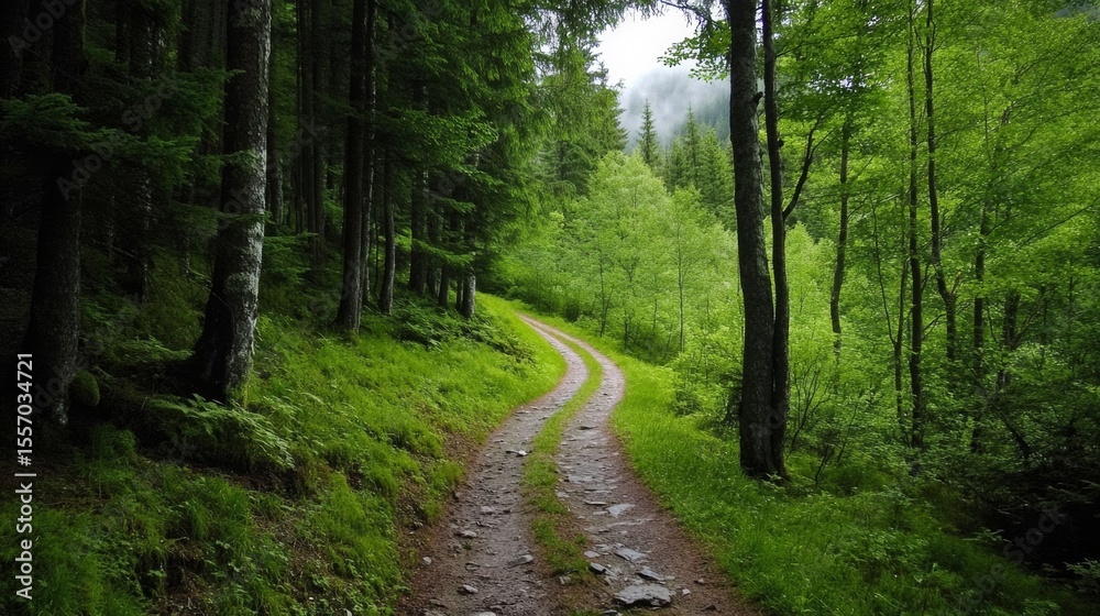 Fototapeta premium Off-the-beaten-path adventures, highland path with no signs, mystery and solitude mood
