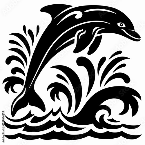 Elegant Leaping Dolphin Ocean Wave Vector Illustration