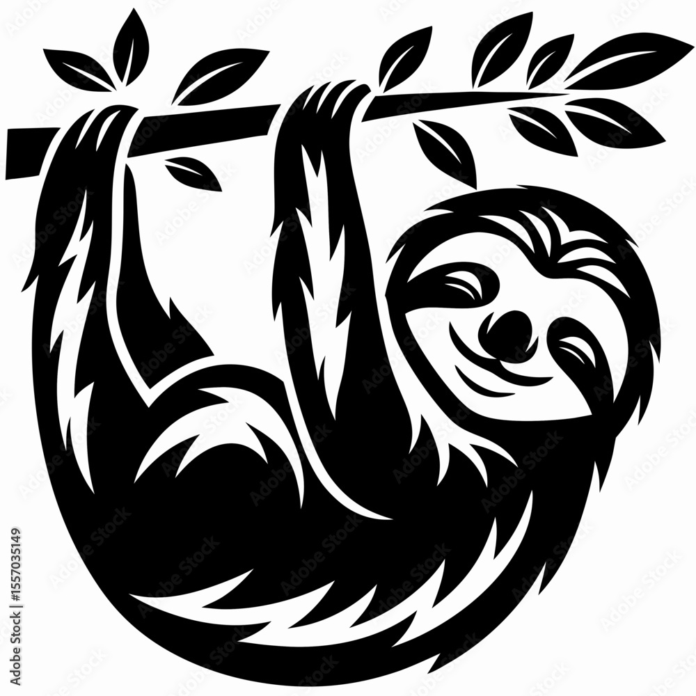 Obraz premium Serene Sloth Hanging from Branch A Simplified Illustration