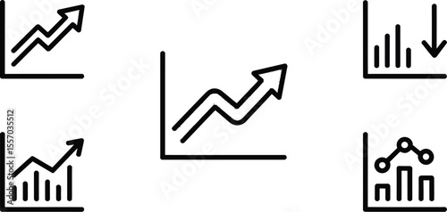 Illustration of various business charts showing growth and decline trends data