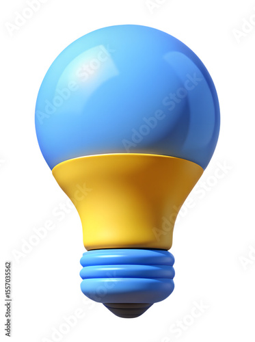 3D colorful light bulb with blue glass top and yellow base