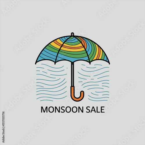 moonsoon sale text  colorful vector illustration of an umbrella providing protection against rain, set against an abstract, vibrant background 