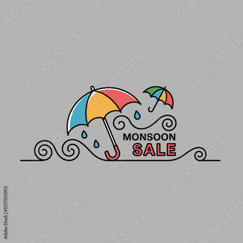 moonsoon sale text  colorful vector illustration of an umbrella providing protection against rain, set against an abstract, vibrant background 
