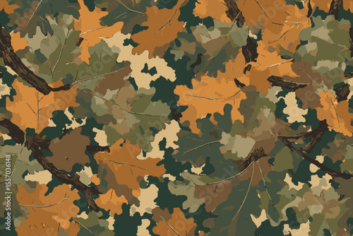 Hunting camouflage modern pattern, vector military print. real tree forest camouflage seamless pattern