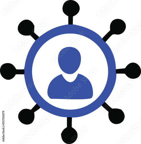 Social Network Connection Icon with User Profile and Network Nodes Representing Communication Collaboration and Interconnectedness in a Digital or Organizational Context blue user