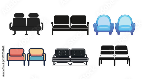 Minimalist double seat sofa icon in flat vector style isolated on white background – modern furniture silhouette design for home decor, interior layout, architecture, and real estate concepts.