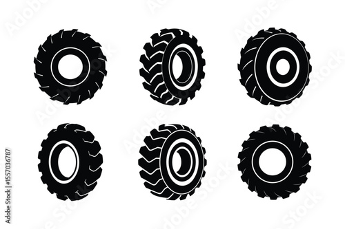 Monster tractor tyre silhouette vector bundle, Black Monster tractor tyre