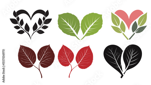 Dual leaf silhouette forming a heart shape – romantic nature-inspired vector design on white background