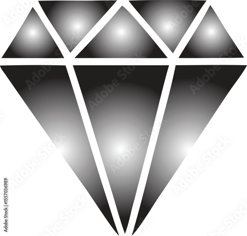 Monochromatic Diamond Illustration with Gradient Shading and Faceted Design Ideal for Luxury Branding and Jewelry Concepts Depicting Value and Sophistication in a Geometric Style