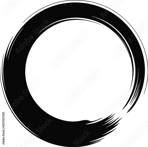 A black ink brush stroke forming a circle on a light background illustration