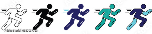 “Running Motion Icons in Color Variations – Fitness and Speed Concept”