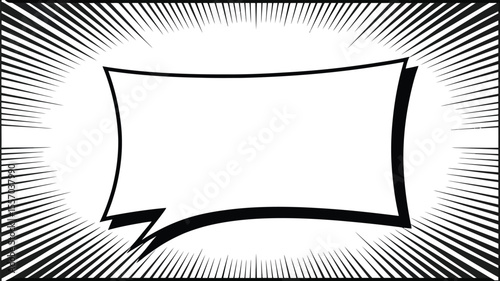 Comic book speech bubble with radial lines and thick black outline illustration