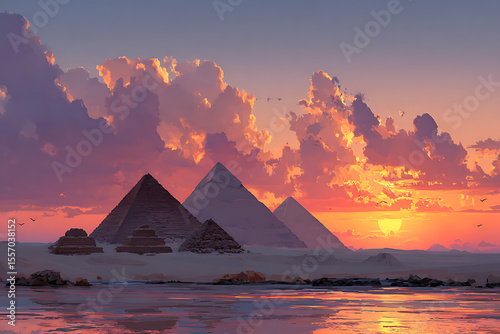 Egyptian pyramids at sunset wallpaper ancient wonders desert landscape travel destination background art