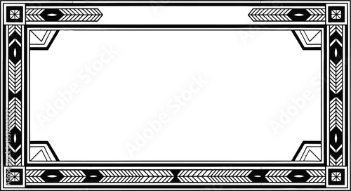 Decorative frame with geometric patterns and the text ancestral echoes inside