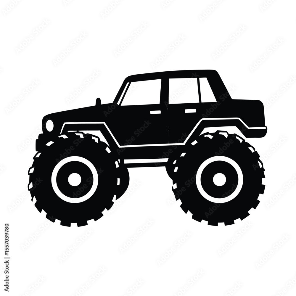 Obraz premium Monster truck silhouette vector , Black Monster truck silhouette 