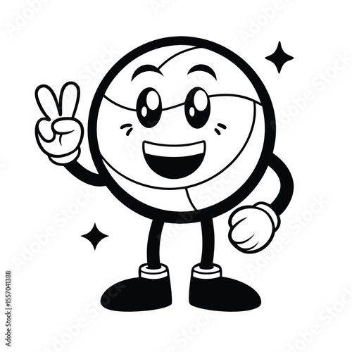 happy smiling face volleyball character outline icon isolated on white background