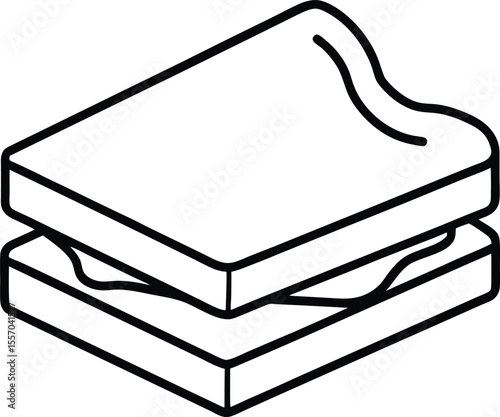 Flat Style Grilled Cheese Sandwich Cut in Half Line Art Vector