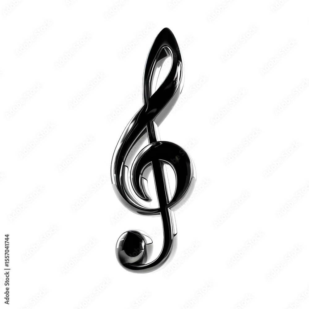 Obraz premium Treble Clef Music Note Black Silver Abstract Design,, isolated on transparent background, perfect cutout, PNG