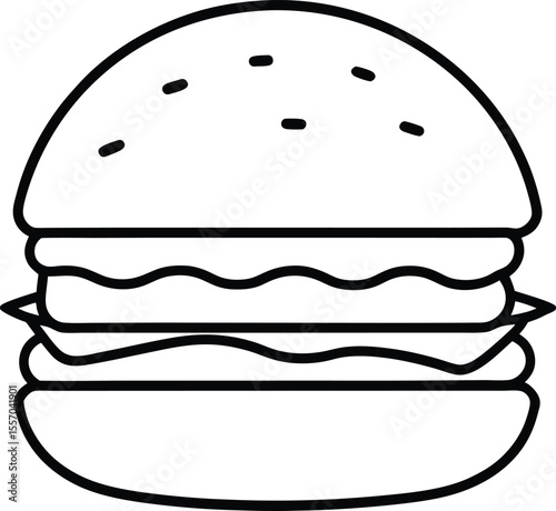 Flat Style Bacon Cheeseburger with Sesame Seed Bun Vector Art
