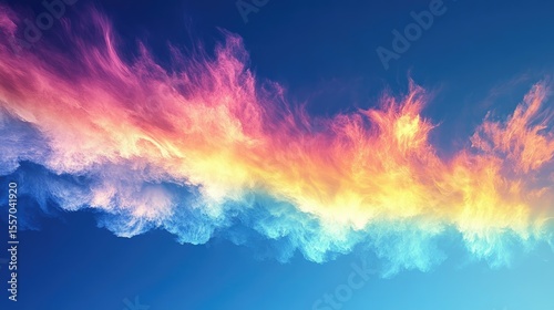 Colorful rainbow gliding across an ultramarine sky, sharply defined with no visible ground