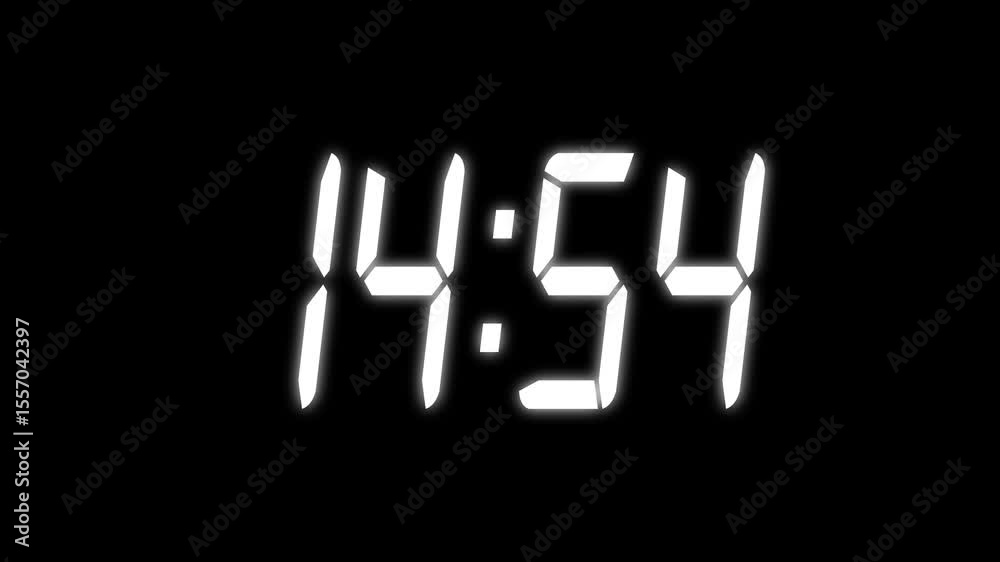 Countdown timer from 15 minute to 14 minute on black background. Technology stopwatch Digital Countdown.