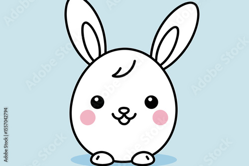 Cute Bunny Illustration- Kawaii Rabbit with Big Ears and Pink Cheeks- Perfect for Easter and Spring Designs- Adorable Animal Cartoon for Kids and Adults alike