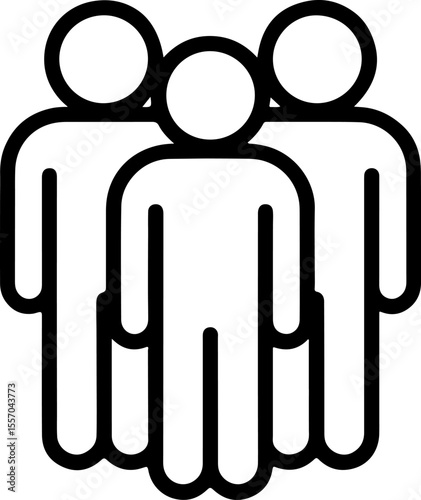 Simple black and white icon representing a group of three people standing together