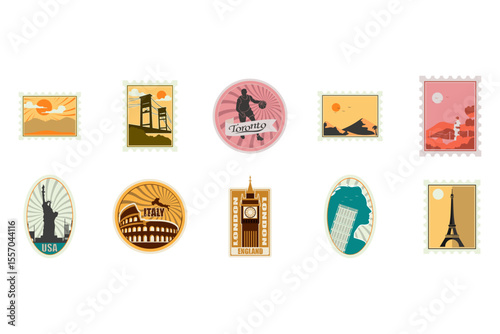 Travel Stamp Illustration Set