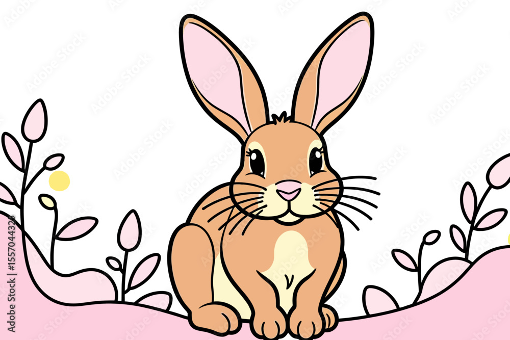 Fototapeta premium Cute Easter Bunny Illustration with Floral Details-Perfect for Spring Designs-Download this Adorable Rabbit Image for Cards and Decorations-Rabbit art for you