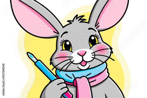 Cute Get Well Soon Bunny-Rabbit Doctor with Syringe Illustration-Colorful Cartoon Design-Wishing You a Speedy Recovery with Adorable Animal Character