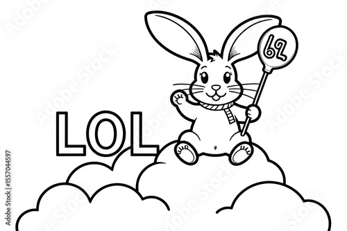 Cute LOL Bunny Coloring Page for Kids- Printable Rabbit with Balloon- Funny Animal Illustration for Creative Fun- Line Art Activity Sheet