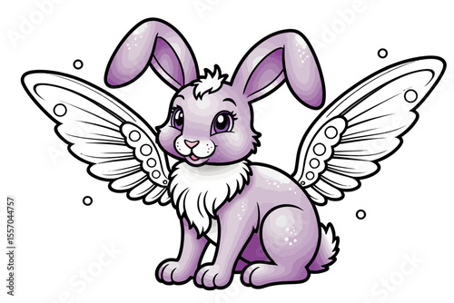 Cute Purple Bunny with Wings Illustration- Cartoon Rabbit Character with Angel Wings- Fantasy Animal Drawing for Kids- Magical Creature Art