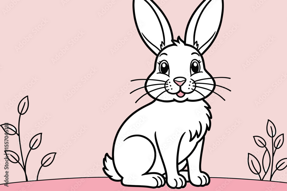 Fototapeta premium Cute White Easter Bunny Illustration-Adorable Rabbit Art for Kids-Festive Springtime Design-Perfect for Easter Crafts & Decorations- Whimsical Bunny Image